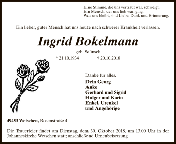 Traueranzeige von Ingrid Bokelmann von SYK