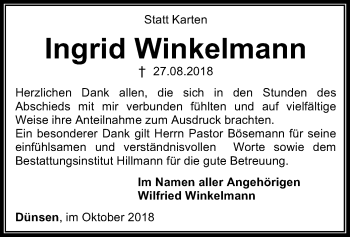 Traueranzeige von Ingrid Winkelmann von SYK