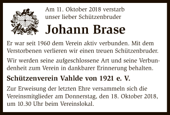 Traueranzeige von Johann Brase von SYK