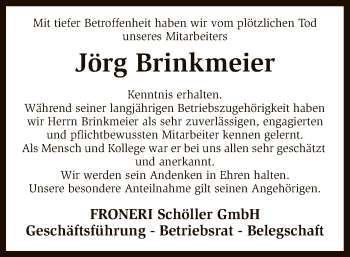 Traueranzeige von Jörg Brinkmeier von SYK