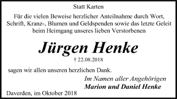 Traueranzeige von Jürgen Henke von SYK