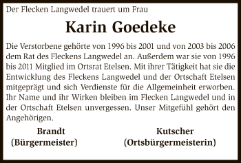 Traueranzeige von Karin Goedeke von SYK