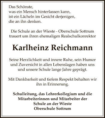 Traueranzeige von Karlheinz Reichmann von SYK