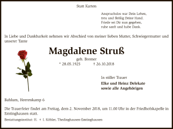 Traueranzeige von Magdalene Struß von SYK