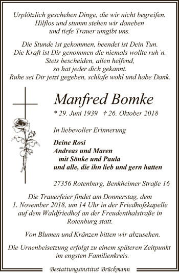 Traueranzeige von Manfred Bomke von SYK