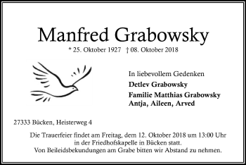 Traueranzeige von Manfred Grabowsky von SYK