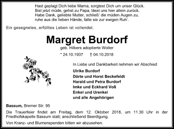 Traueranzeige von Margret Burdorf von SYK