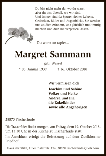 Traueranzeige von Margret Sammann von SYK