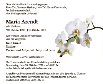 Traueranzeige von Maria Arendt von SYK