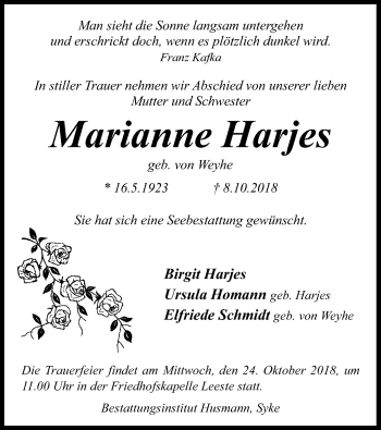 Traueranzeige von Marianne Harjes von SYK