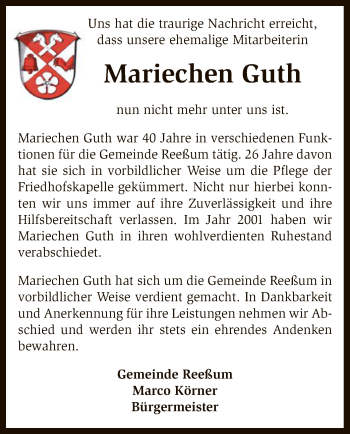 Traueranzeige von Mariechen Guth von SYK