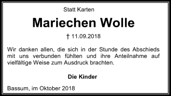 Traueranzeige von Mariechen Wolle von SYK