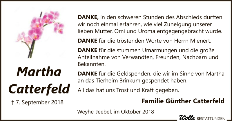  Traueranzeige für Martha Catterfeld vom 13.10.2018 aus SYK