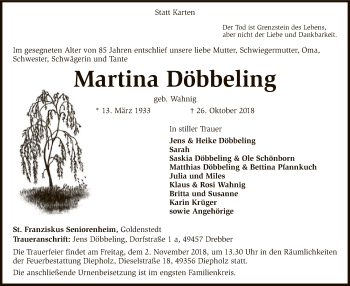 Traueranzeige von Martina Döbbeling von SYK