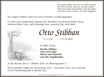 Traueranzeige von Otto Stibban von SYK