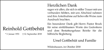 Traueranzeige von Reinhold Gottbehüt von SYK