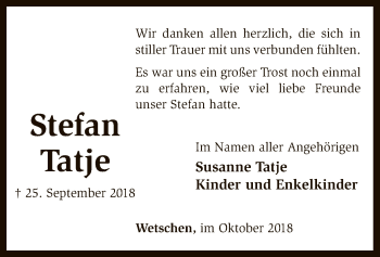 Traueranzeige von Stefan Tatje von SYK