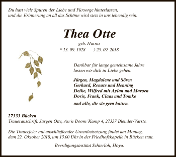 Traueranzeige von Thea Otte von SYK