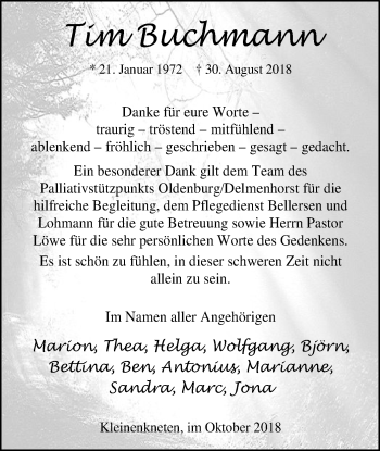 Traueranzeige von Tim Buchmann von SYK