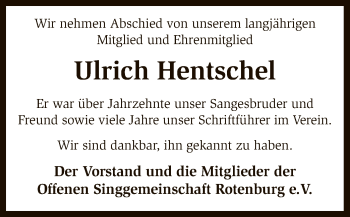 Traueranzeige von Ulrich Hentschel von SYK