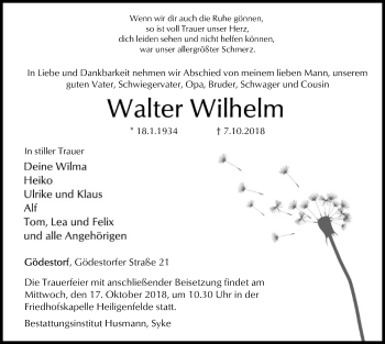 Traueranzeige von Walter Wilhelm von SYK