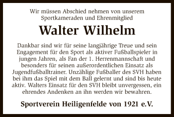 Traueranzeige von Walter Wilhelm von SYK