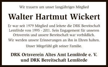 Traueranzeige von Walter Hartmut Wickert von SYK