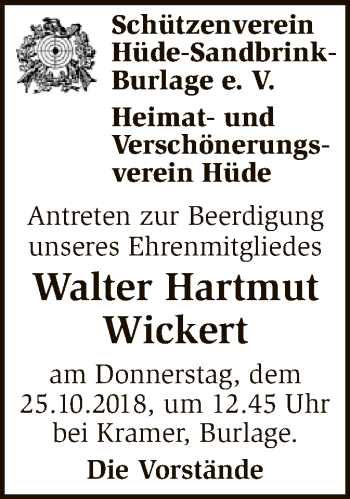 Traueranzeige von Walter Hartmut Wickert von SYK