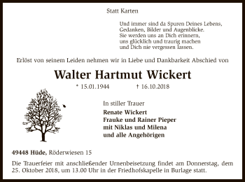 Traueranzeige von Walter Hartmut Wickert von SYK