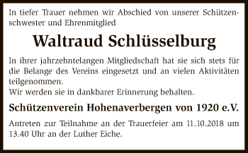 Traueranzeige von Waltraud Schlüsselburg von SYK