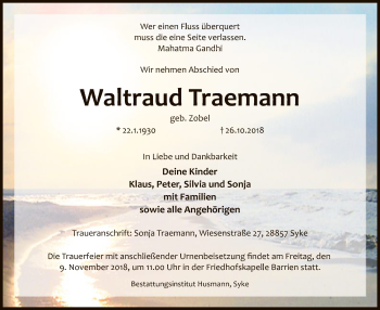 Traueranzeige von Waltraud Traemann