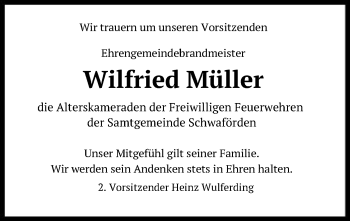 Traueranzeige von Wilfried Müller von SYK