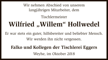 Traueranzeige von Wilfried Willem Hollwedel von SYK