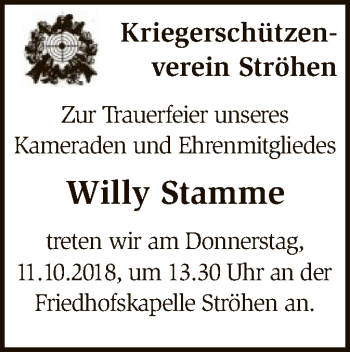 Traueranzeige von Willy Stamme von SYK