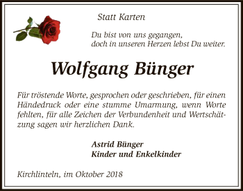 Traueranzeige von Wolfgang Bünger von SYK