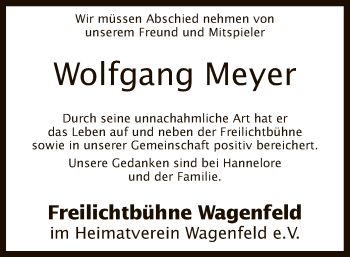 Traueranzeige von Wolfgang Meyer von SYK