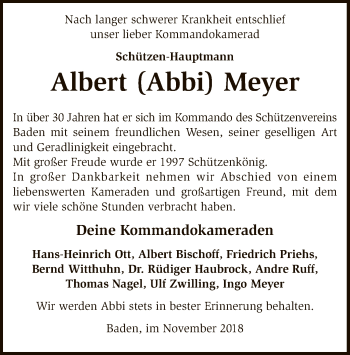 Traueranzeige von Albert Meyer von SYK