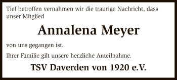 Traueranzeige von Annalena Meyer von SYK