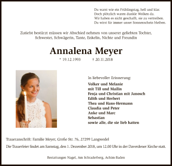 Traueranzeige von Annalena Meyer von SYK