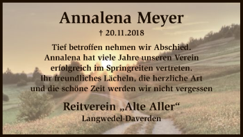 Traueranzeige von Annalena Meyer von SYK