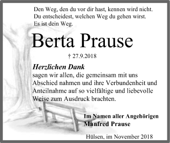 Traueranzeige von Berta Prause von SYK