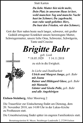 Traueranzeige von Brigitte Bahr von SYK