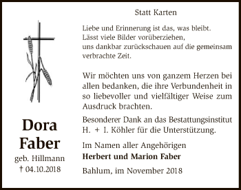 Traueranzeige von Dora Faber von SYK