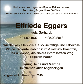 Traueranzeige von Elfriede Eggers von SYK