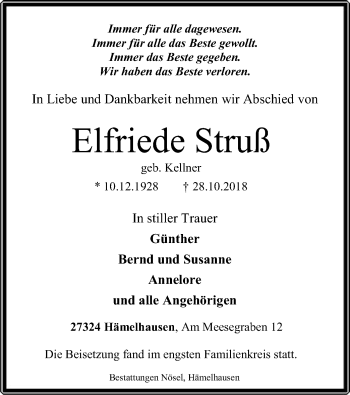 Traueranzeige von Elfriede Streß von SYK