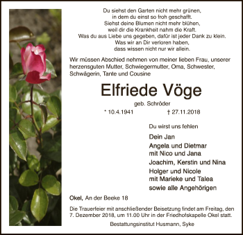 Traueranzeige von Elfriede Vöge