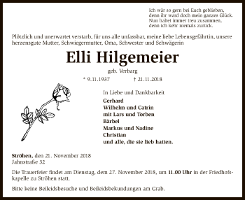 Traueranzeige von Elli Hilgemeier von SYK