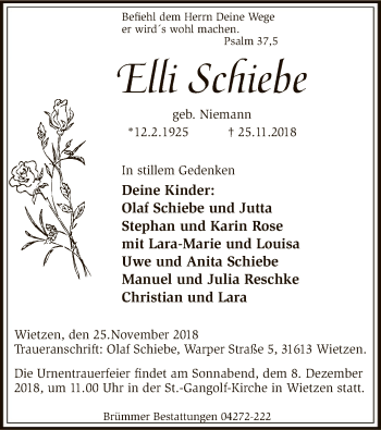 Traueranzeige von Elli Schiebe von SYK