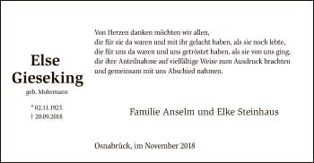 Traueranzeige von Else Gieseking von SYK