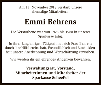 Traueranzeige von Emmi Behrens von SYK